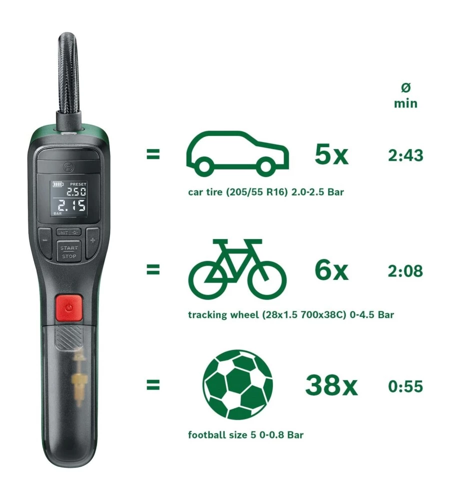 Compressore aria portatile a batteria bosch "easy pump" 3,6v 3ah